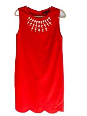 Vgt Cynthia Steffe Red Sleeveless Straight Dress 60s Style Embellish Beaded 12